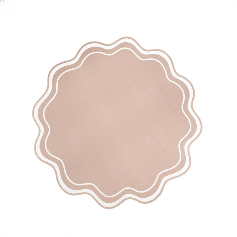 beige wavy scallop paper placemat with layered scalloped border
