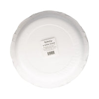 Back of the Black Bracket Edge Paper Plate showing packaging label for set of eight 10-inch plates