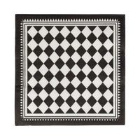 Black and white checkered patterned paper napkin with border on a white background