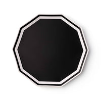 Black and white decagon dinner plate with bold geometric border