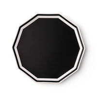 Black and white decagon graduation dinner paper plate on white background