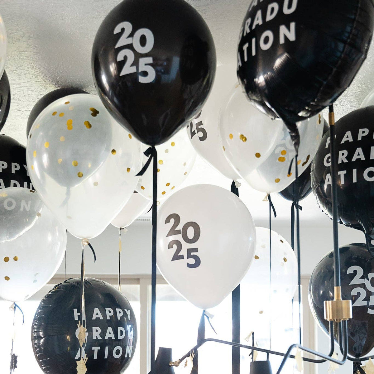 Black and white graduation balloon decorations
