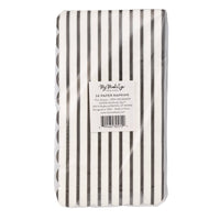 Back of My Mind's Eye black and white thin striped paper guest towels 24ct in clear retail packaging with product label on white background