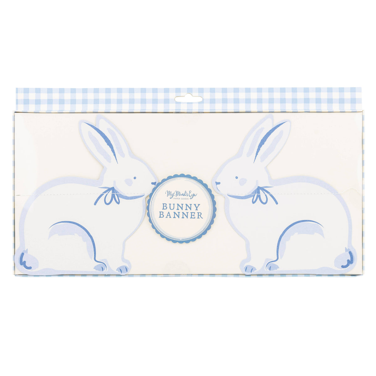 Front packaging of blue bunny Easter banner set.