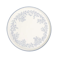 blue floral dessert plate with botanical wreath
