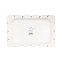 Back view of rectangular scalloped paper plates packaging.