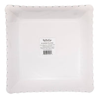 Back view of square Easter paper plates showing packaging label and plate shape.