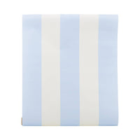 Blue and cream striped paper table runner  on a white background