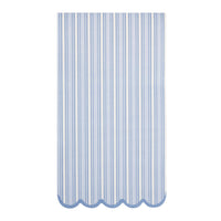 Blue striped Easter dinner napkin with scalloped edge on white background.