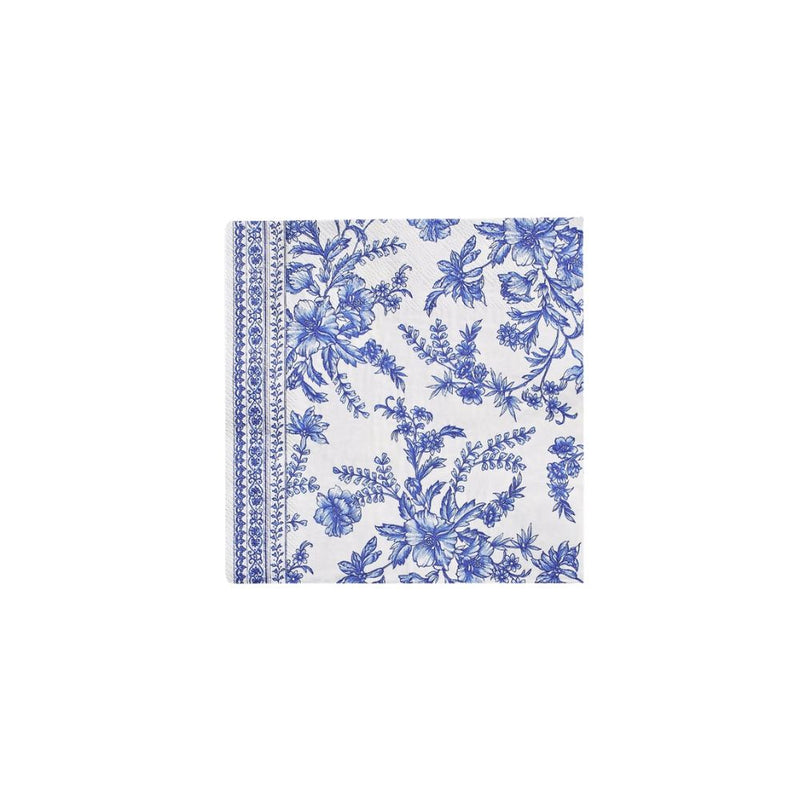 Blue toile large napkin with detailed blue floral pattern