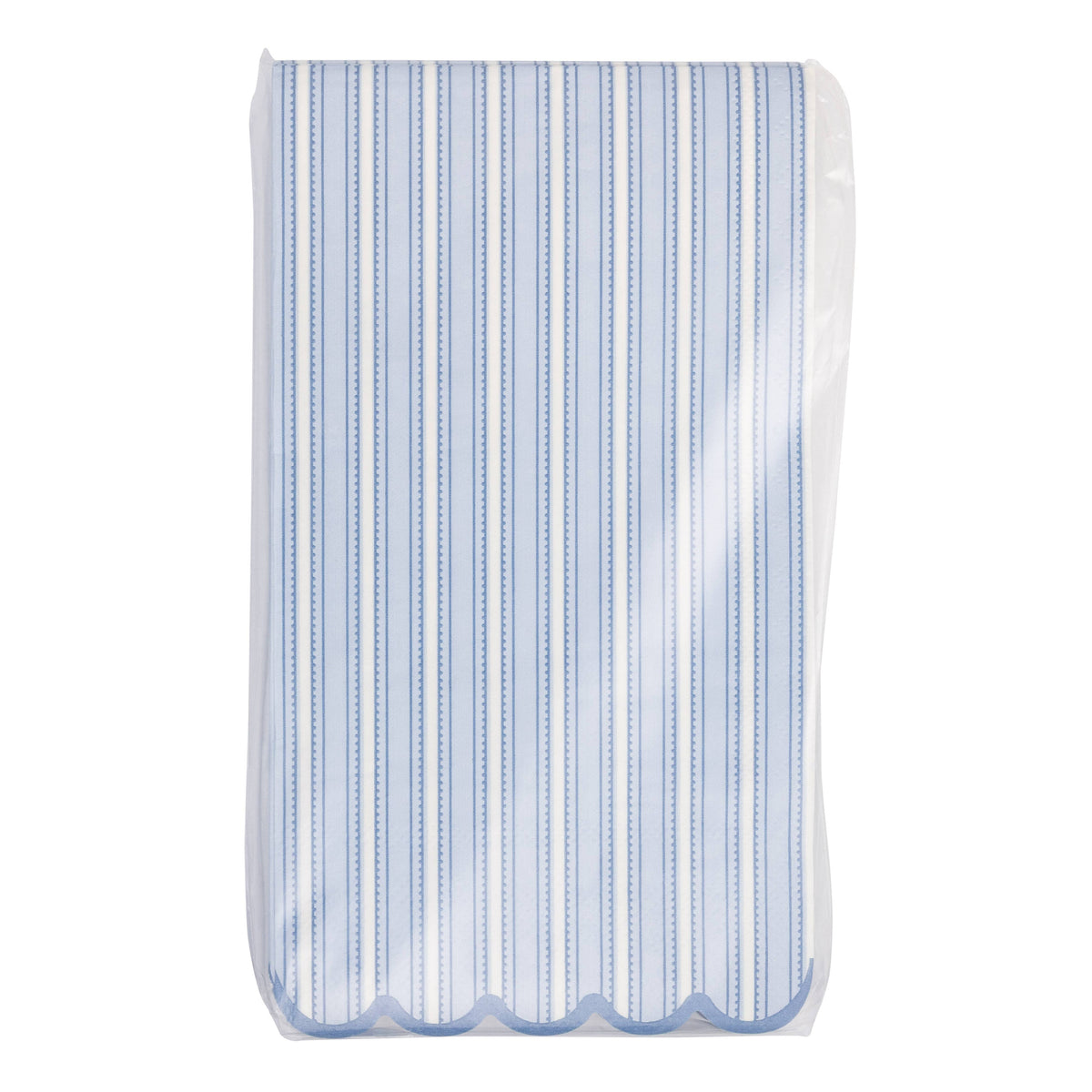 Packaged Bluehill striped paper napkins front view.