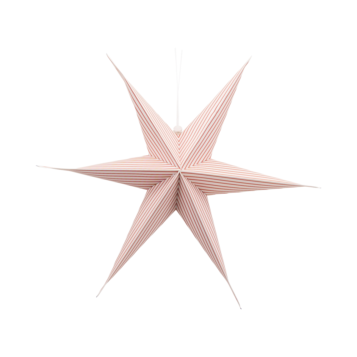 Single blush-pink 3D paper star hanging on a white background.