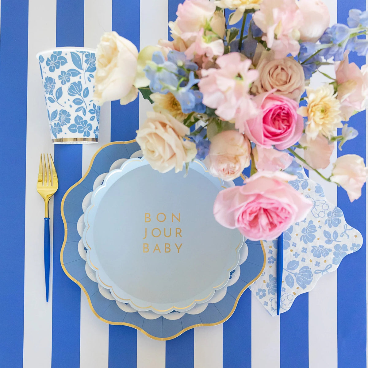 Belle Blue Elegant Floral Dinner Plates