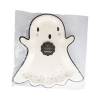Back of packaged Boo Ghost Halloween plates showing plain white reverse side and product label.