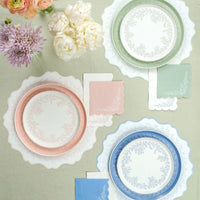 botanical cocktail napkins in sage green, blush pink, and dusty blue