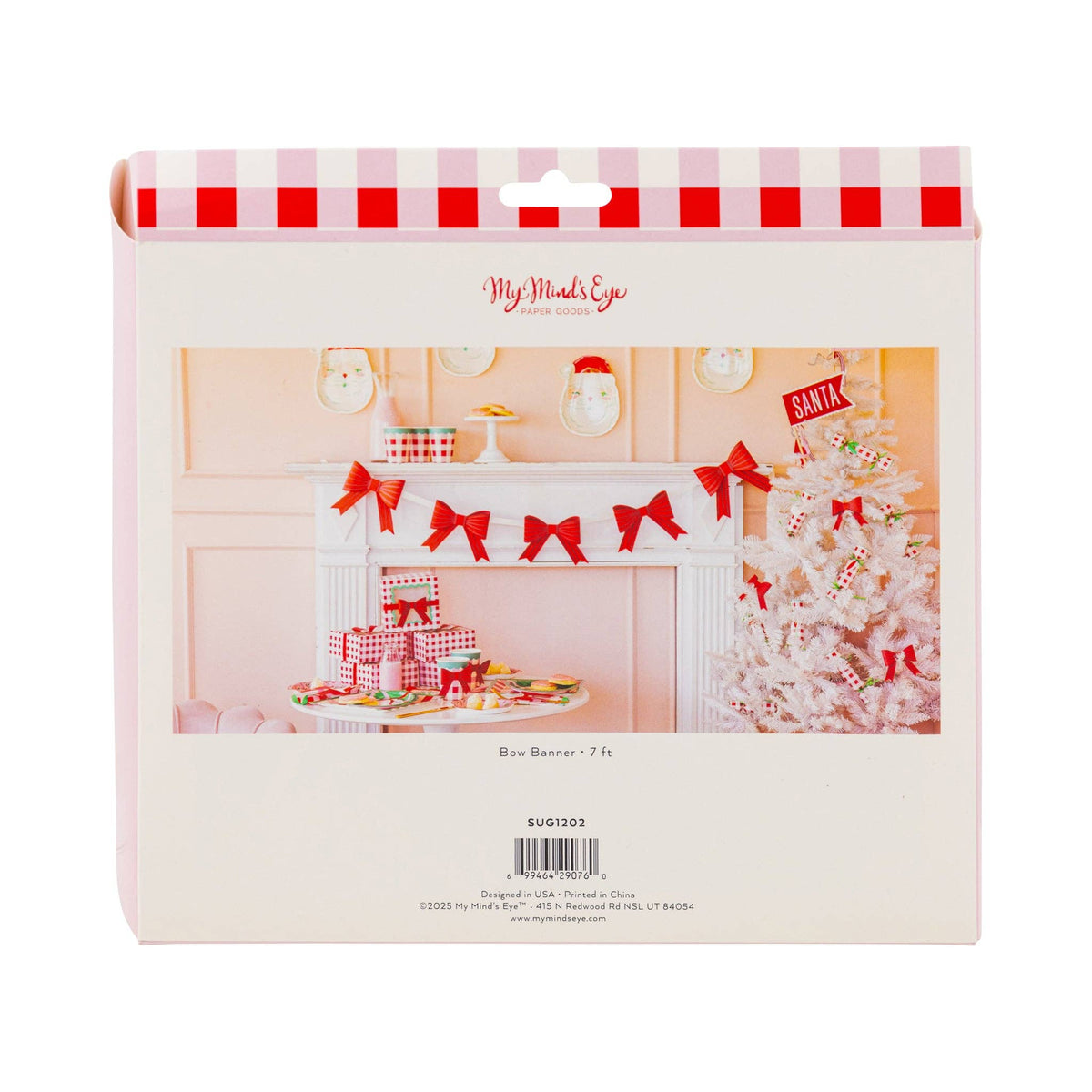 Back of bow banner package showing product image and barcode