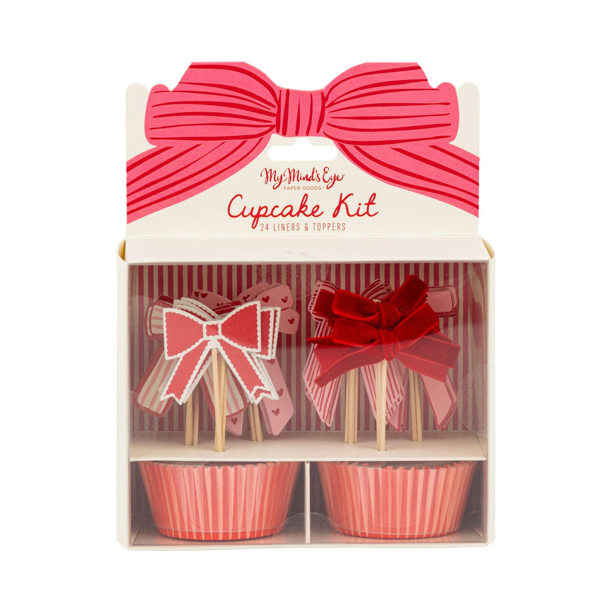 Bow Cupcake Kit packaging with cupcake toppers and baking liners