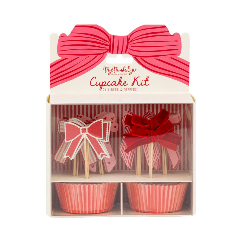 Bow Cupcake Kit packaging with cupcake toppers and baking liners