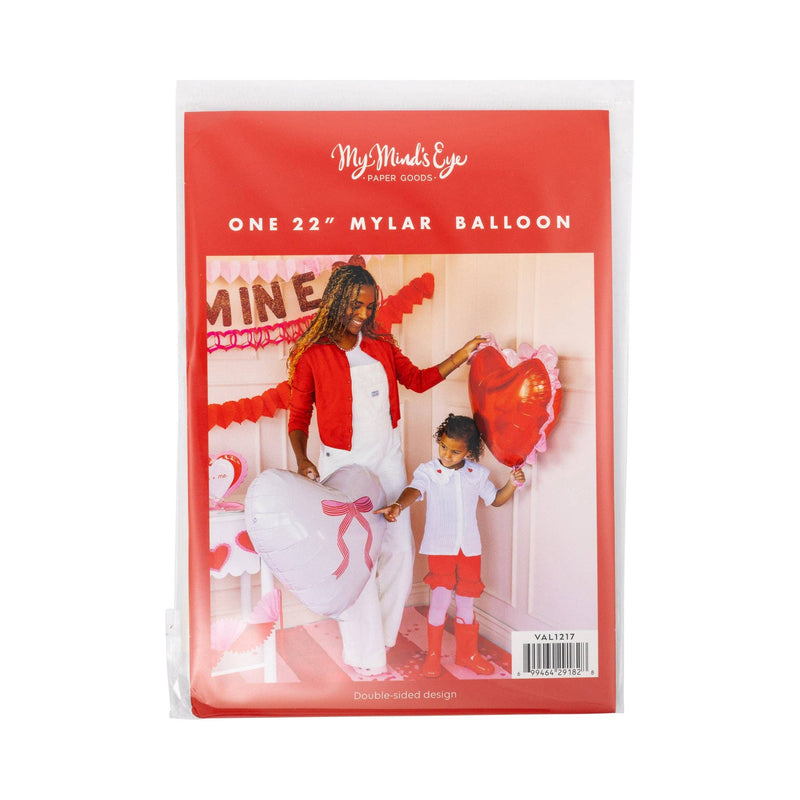 Packaged bow heart mylar balloon with pink and red heart design