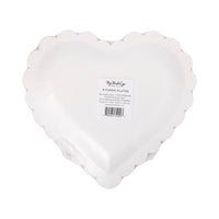 Back view of bow patterned heart shaped paper plate packaging