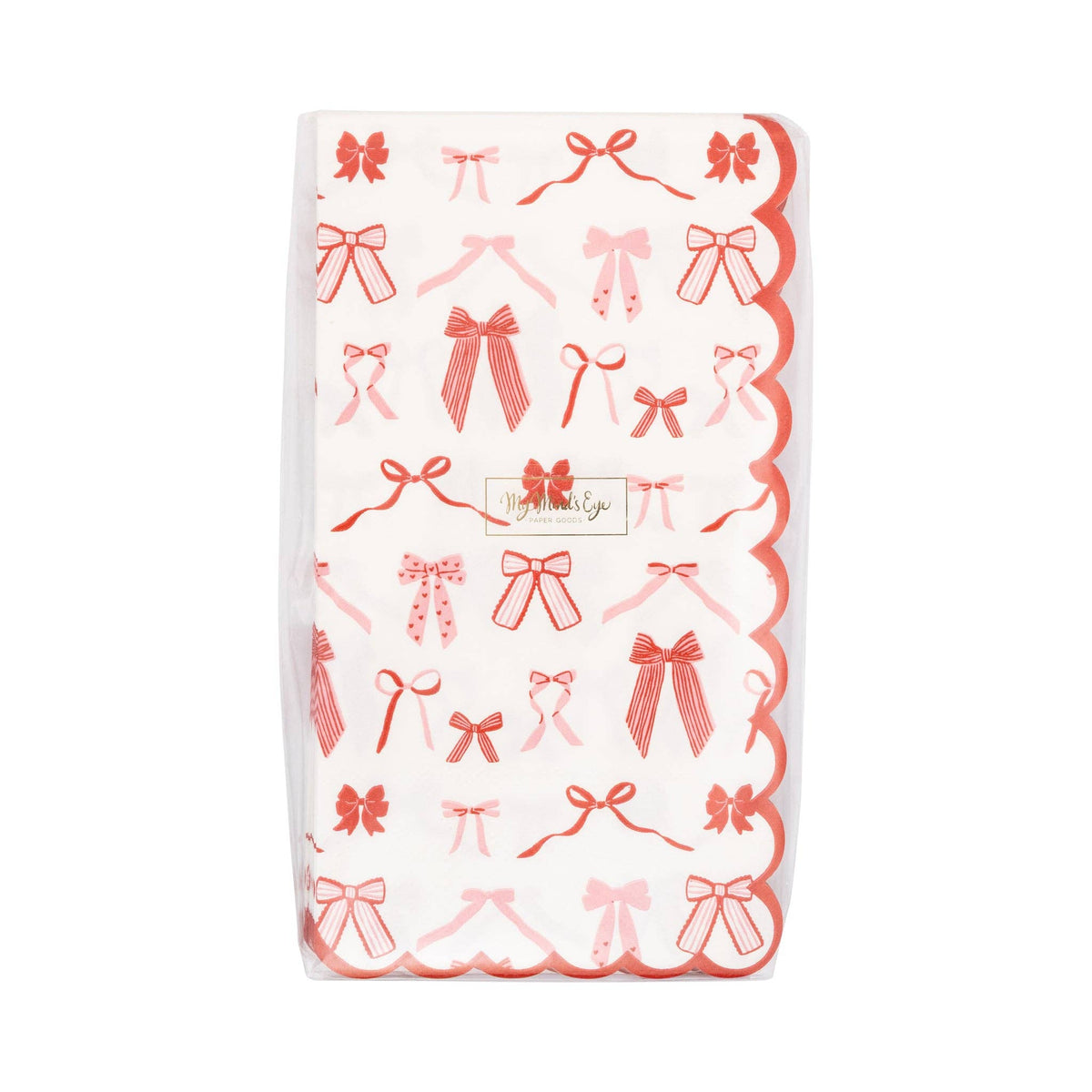 Bow pattern dinner napkins stacked in clear packaging