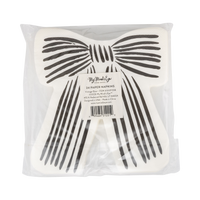 Packaged bow paper napkins with a decorative bow design, back view.