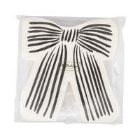 White and black bow design in packaging, front view.