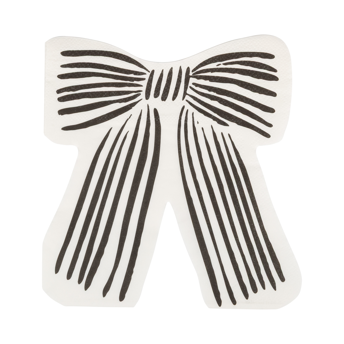 Cream bow-shaped napkin with black lines on a white background
