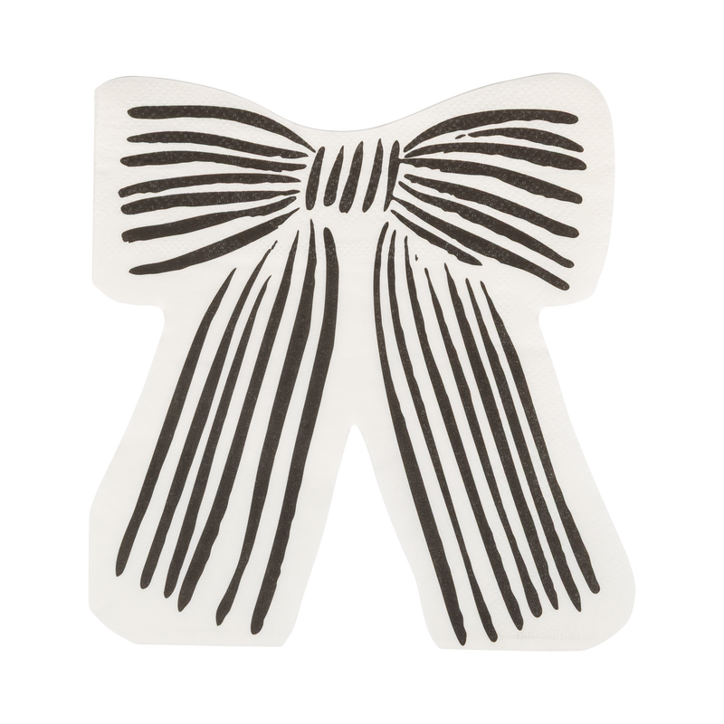 Cream bow-shaped napkin with black lines on a white background