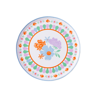 bright fiesta small dessert plate with colorful floral design in orange purple mint and blue
