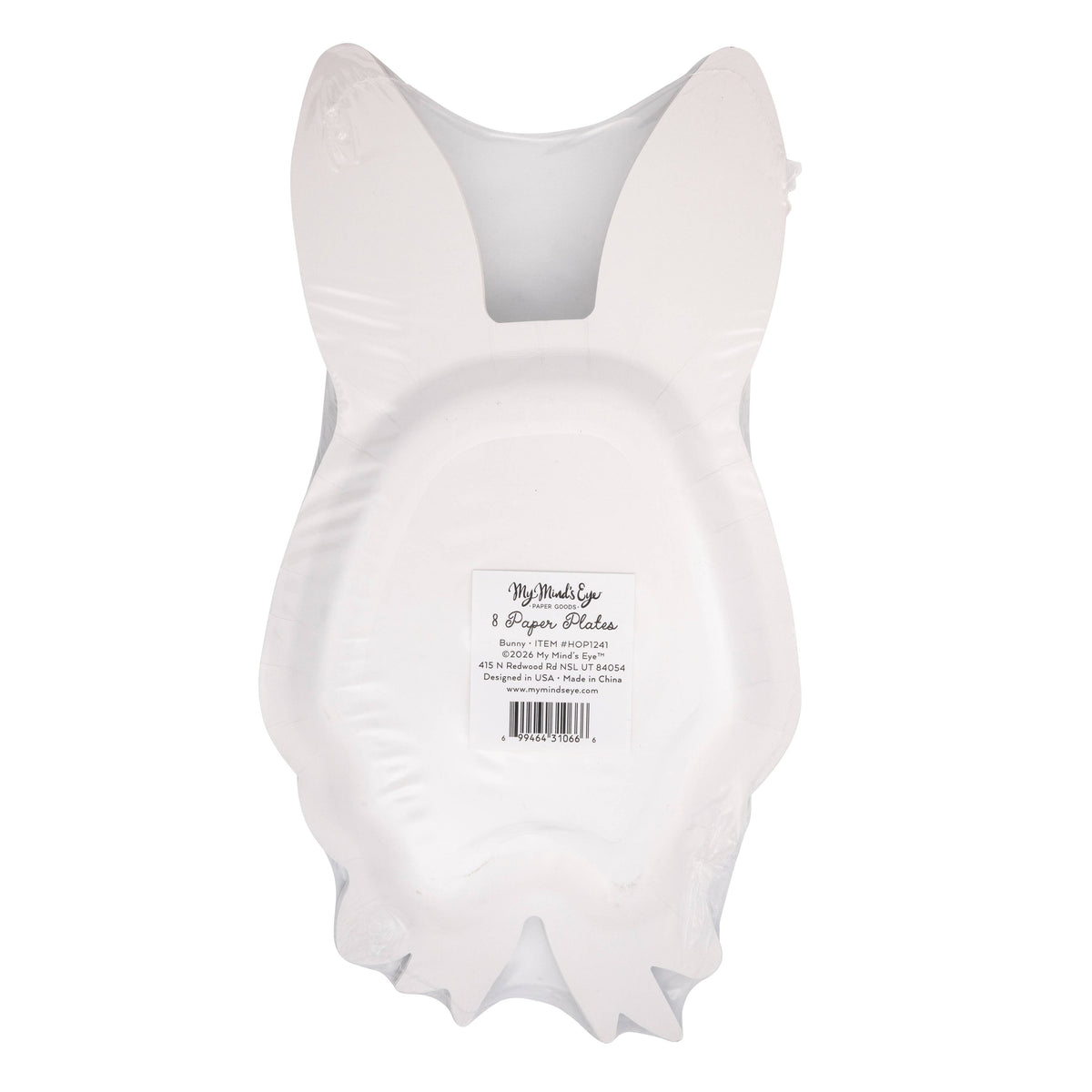 Back view of bunny shaped paper plates packaging with product label