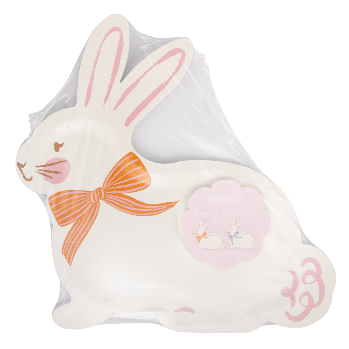 Packaged bunny shaped paper plates set wrapped for retail
