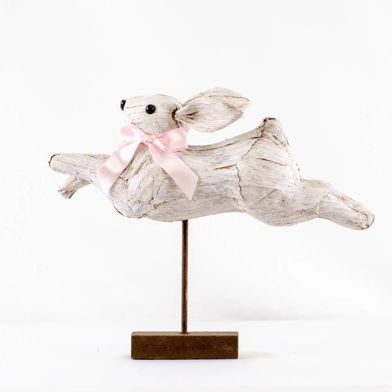 White leaping easter bunny decoration - perfect for a spring table decoration or easter tablescape. 