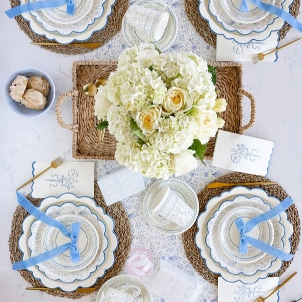 Pembroke Cream with Blue Edge Charger Paper Plate 12" Set of 8 | Tea Party Decor | Garden Party Tableware | Tea Time Party Plates | Layering