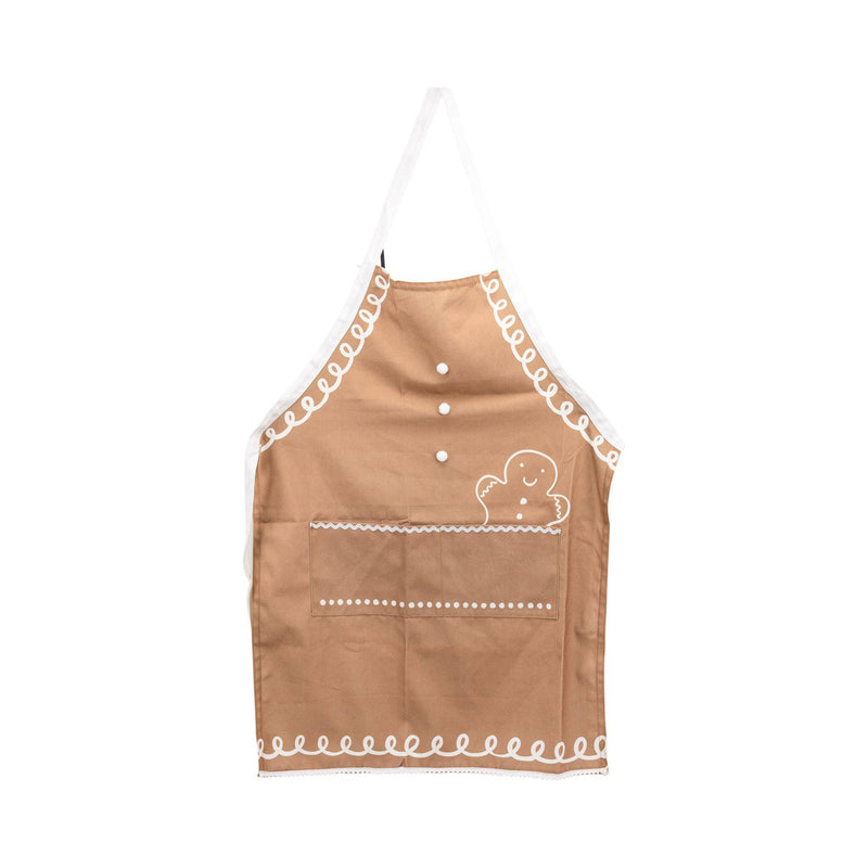 Gingerbread Apron – Adult displayed flat to show design details, including two front pockets and white icing-style trim.