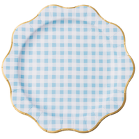 Elegant Sky Blue Gingham Baby Shower Plates