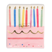 Retail packaging for the 18ct Cake and Candles cocktail napkins set by My Mind's Eye.