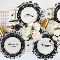 A full Alumni Launch Party table setting featuring Heritage Graduation Style plates and scalloped napkins.