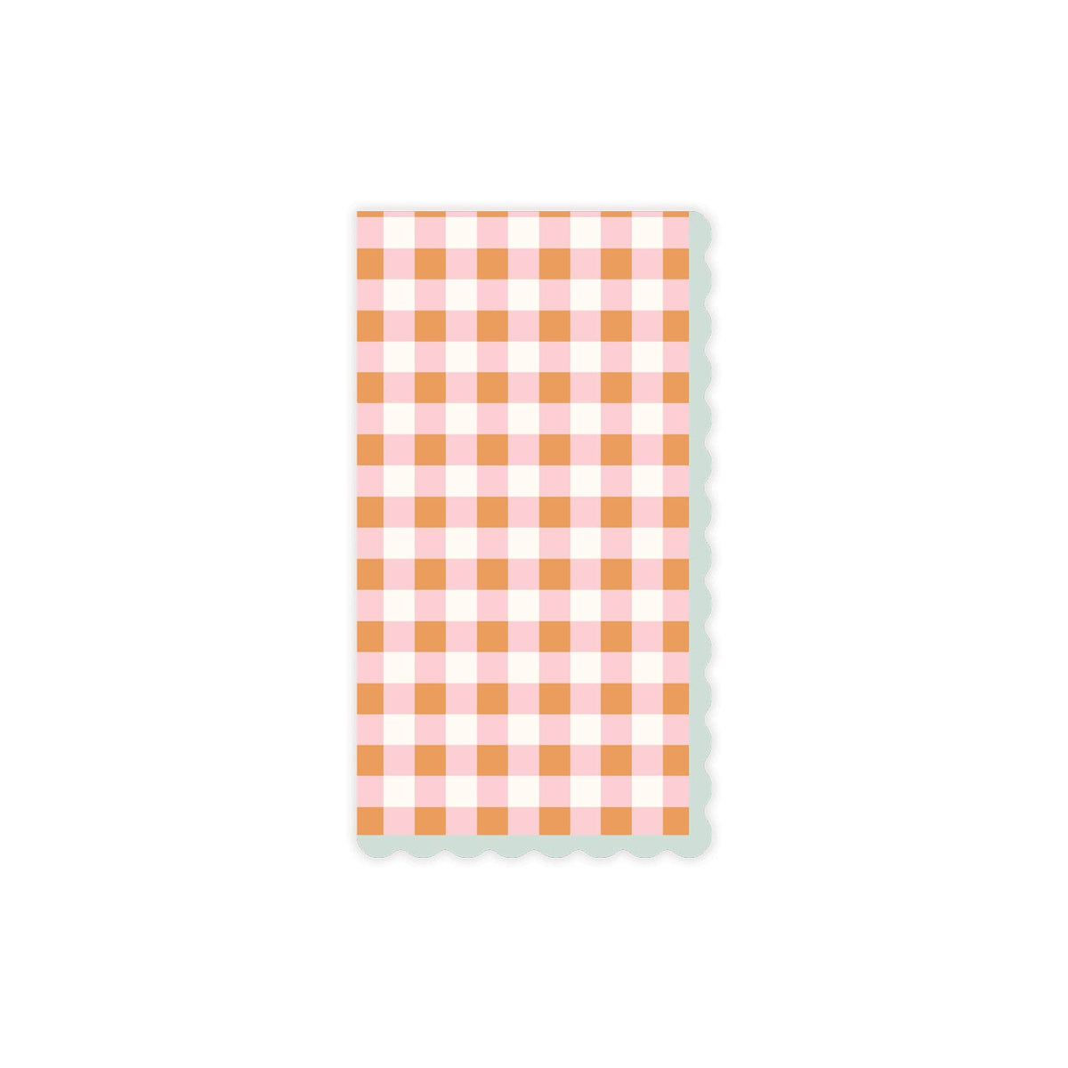 Orange pink and green gingham Easter paper dinner napkin with scalloped edges on white background