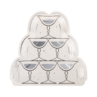 Cream champagne tower shaped paper dinner plate with black and silver detail and silver foil accents