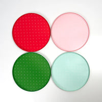 All four dotted colors—red, green, pink, mint—shown side by side.