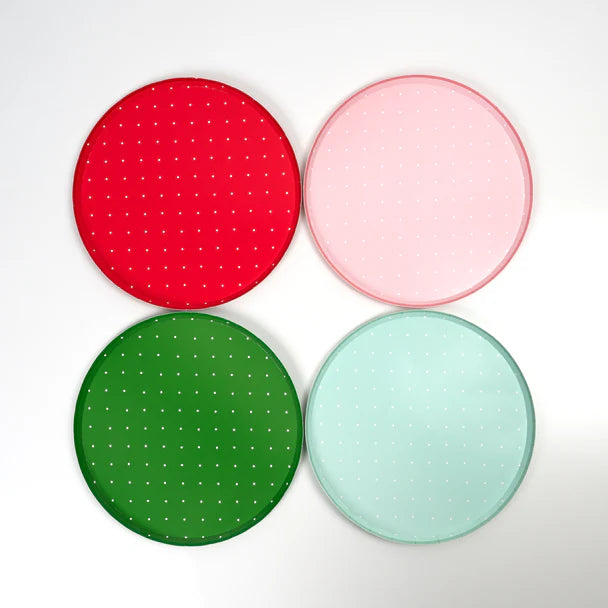 All four dotted colors—red, green, pink, mint—shown side by side.