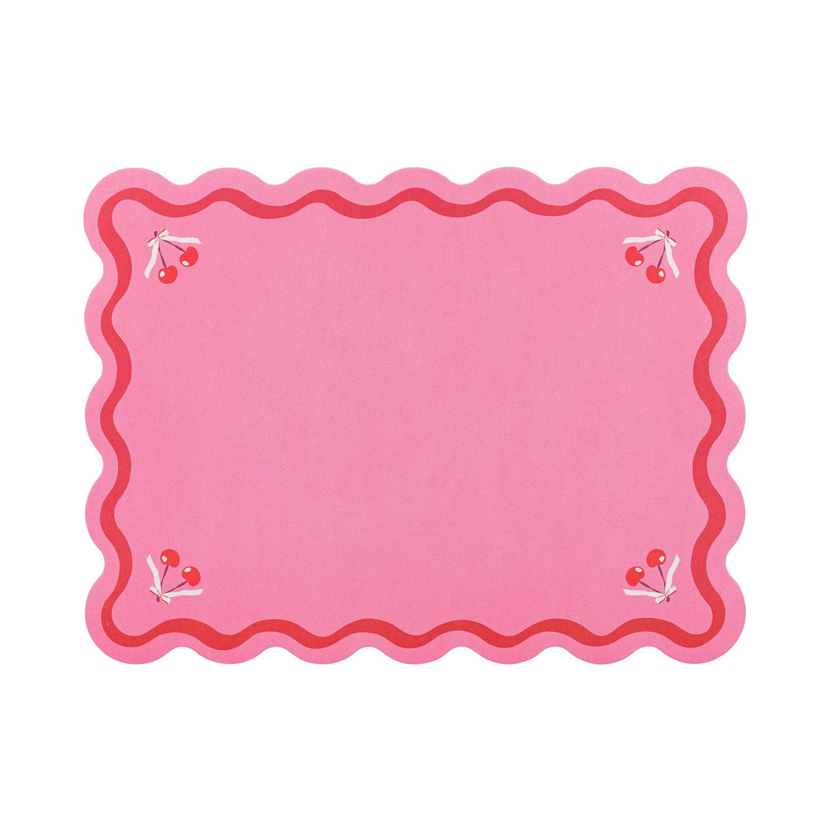 Pink cherries paper placemat with scalloped edges