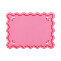 Pink cherries paper placemat with scalloped edges