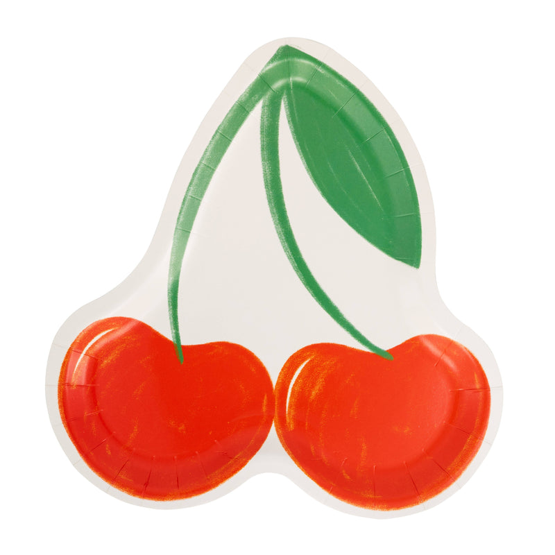 Cherry shaped plate with red cherry detail and green stem