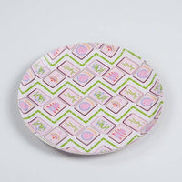 Mahjong Dessert Plates styled on a table with flowers for a Ladies Luncheon theme.