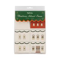 Set of 25 Christmas house advent boxes in clear packaging, front view