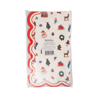 Back of Christmas icon paper dinner napkin pack showing label for 24 napkins