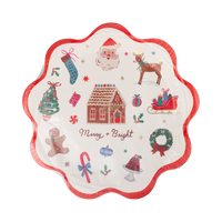 Stack of Merry + Bright Christmas icon paper plates in clear packaging