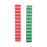 Red, pink and green striped Christmas paper chain strips shown flat in two designs